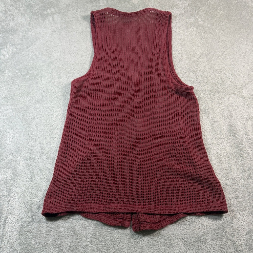 Cut Loose Fishnet Vest Women One Size Burgundy Open Knit Button Front Casual - Picture 2 of 8